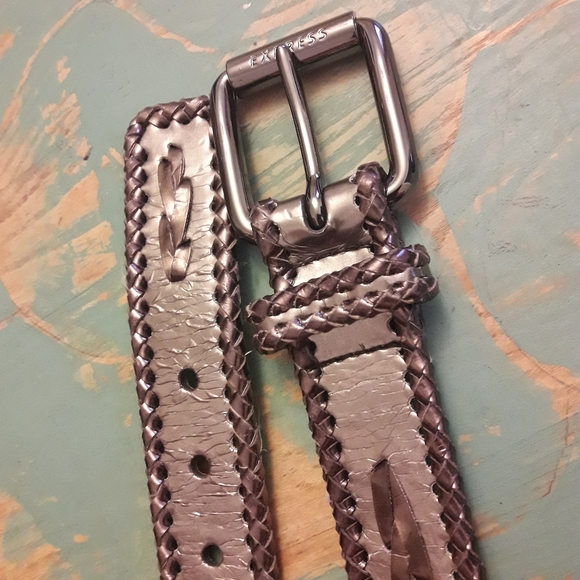 Genuine Leather Vintage Belt Metallic Woven Braid